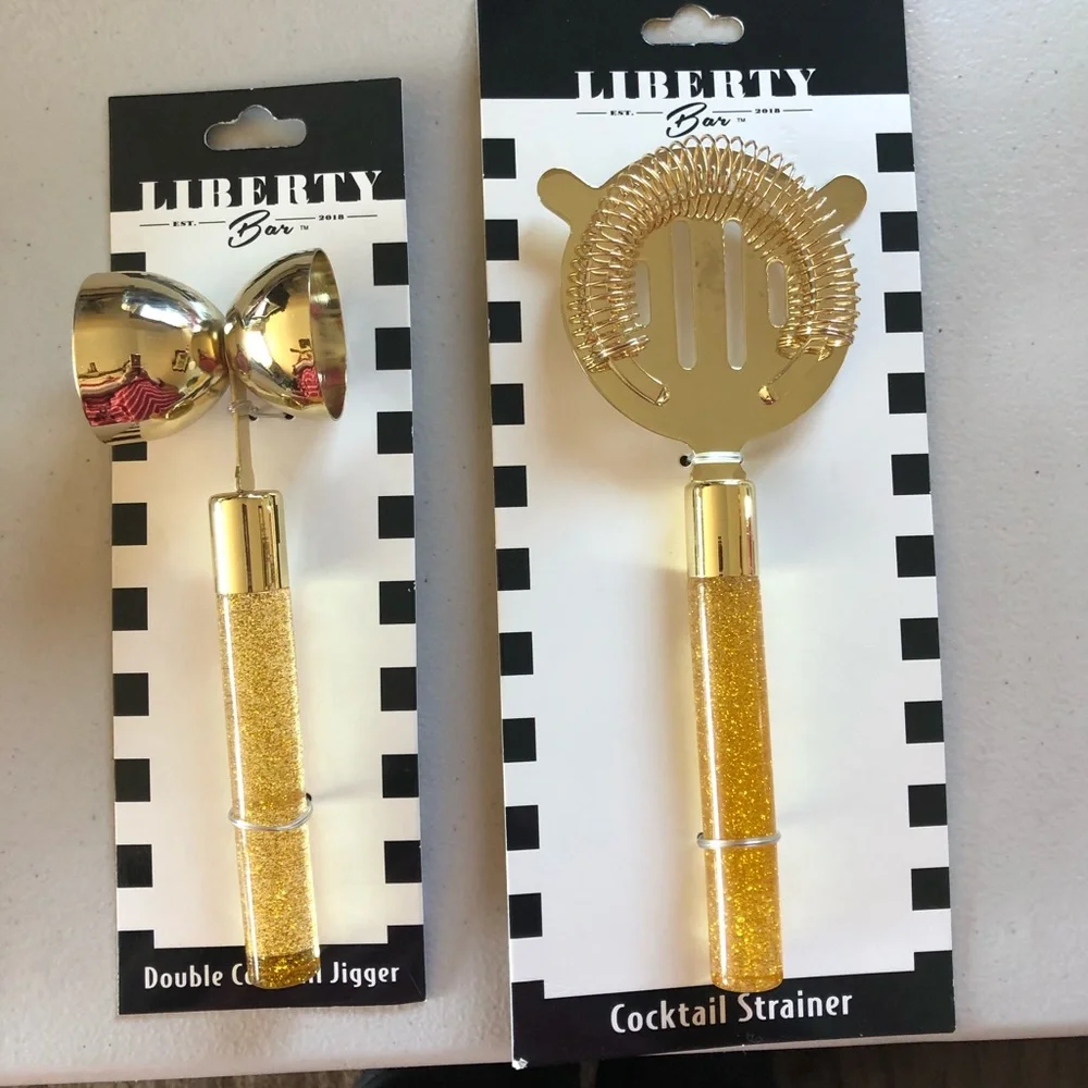 Liberty Bar Gold Double Cocktail Jigger & Strainer set